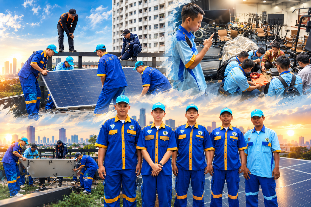 SMK 1 Muhammadiyah Jakarta Mengerjakan Instalasi Lampu Panel Surya di Gedung Indonesia Re